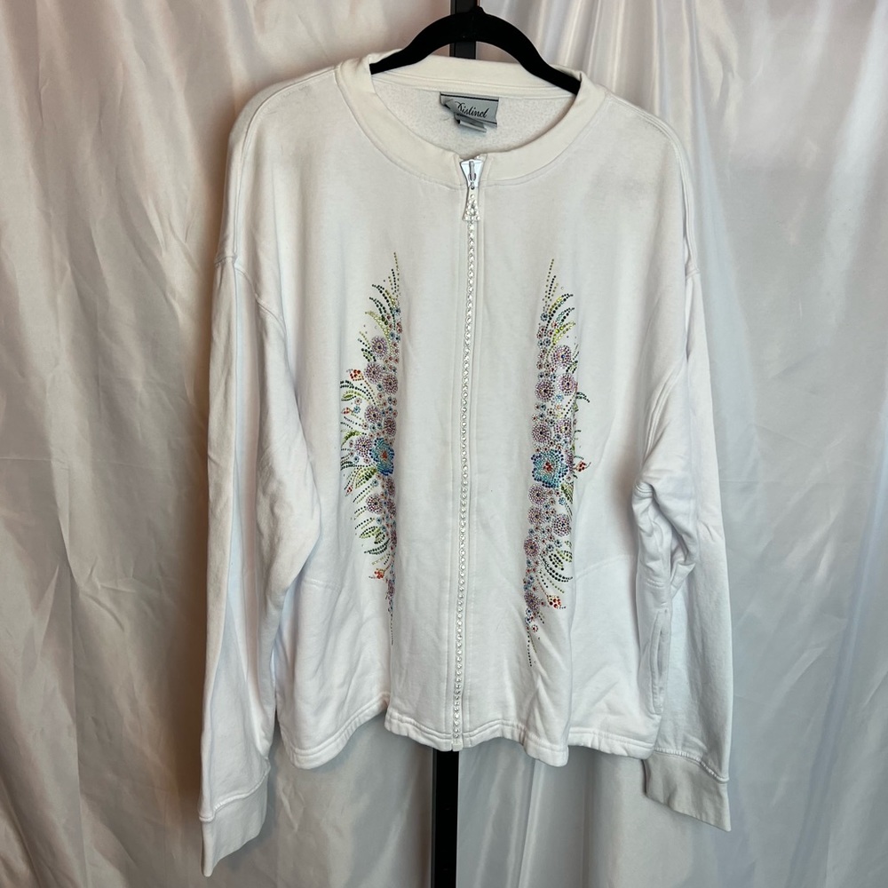 Distinct Apparel Crystal Beaded Zip Up Sweatshirt, size 2X